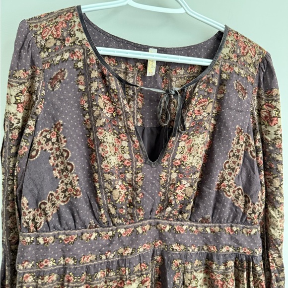 Anthropologie Free People Dark Floral Tie-Neck Dress - Picture 2 of 8